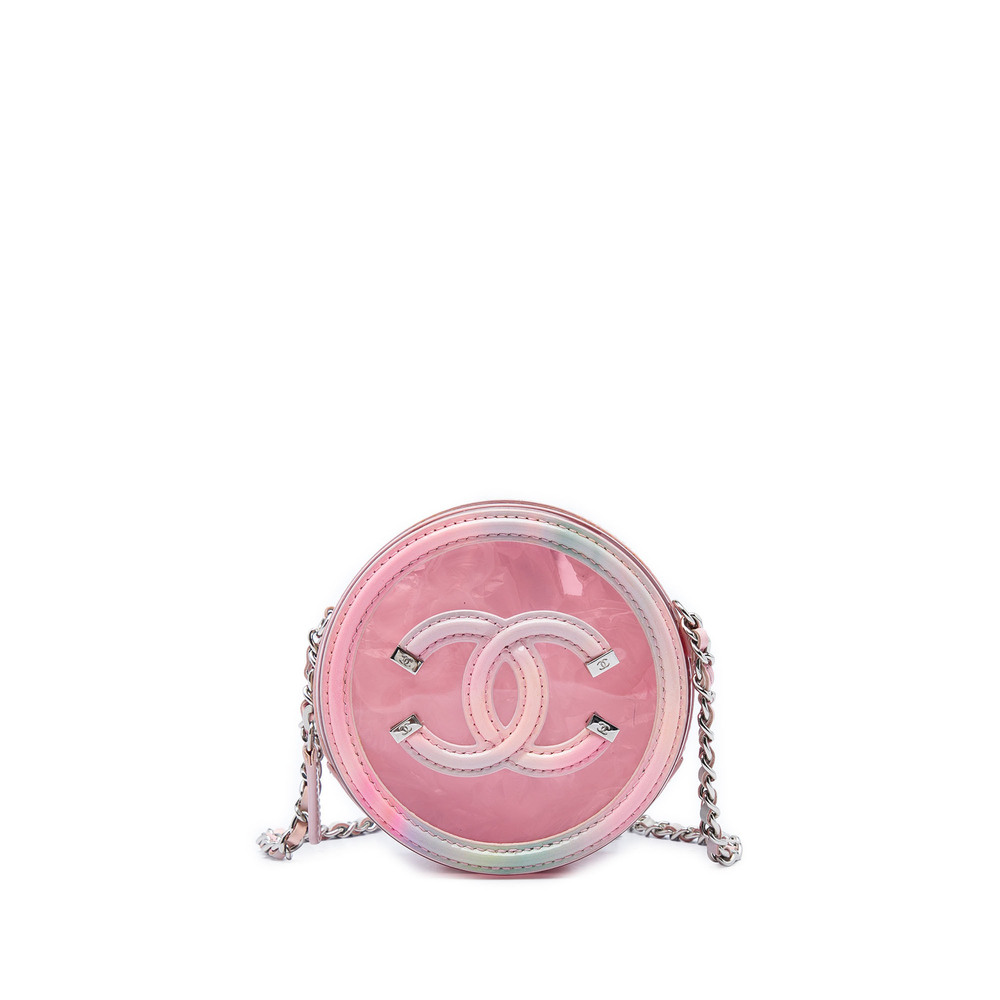 Pre-Loved Chanel PVC and Lambskin CC Filigree Round Clutch with Chain